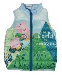 Světlemodro-zelená prošívaná šusťáková zateplená vesta s Peppa Pig 