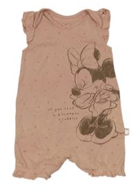 Starorůžový kraťasový overal s Minnie a srdíčky a volánky George