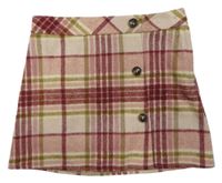 Starorůžovofialovo-vínovo-khaki kostkovaná vlněná sukně s knoflíky Nutmeg