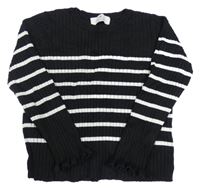 Černo-bílý pruhovaný žebrovaný crop svetr s volánky H&M