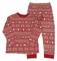Červeno-bílé vzorované pyžamo s vločkami a stromečky M&S