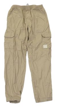 Béžové cargo cuff plátěné kalhoty s nášivkou