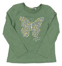 Zelené triko s motýlkem s kytičkami 