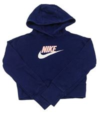 Tmavomodrá crop mikina s logem a kapucí Nike