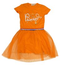 Oranžové bavlněno/tylové šaty s hvězdami a korunou