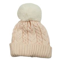 Světlerůžová pletená čepice s bambulí Laura Ashley