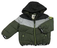 Černo-šedo-khaki šusťáková zimní bunda s kapucí F&F