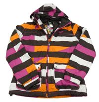 Tmavohnědo-oranžovo-fuchsiová pruhovaná šusťáková lyžařská bunda s kapucí Protest