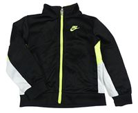 Černo-bílo-neonově žlutá sportovní propínací mikina s logem Nike