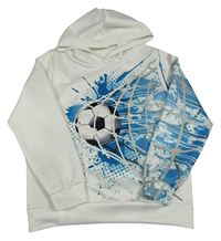 Bílo-modrá mikina s fotbalovým míčem a kapucí