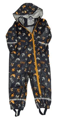 Tmavomodrá nepromokavá kombinéza s vodním motivem a kapucí Lupilu