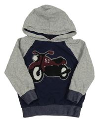 Tmavomodro-šedá mikina s motorkou a kapucí C&A