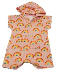 Růžové froté kraťasový overal s duhami a kapucí Next