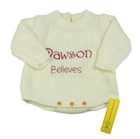 Nové - Smetanové pletené body s nápisem