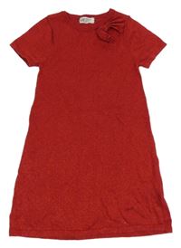 Červené třpytivé svetrové šaty s mašlí H&M