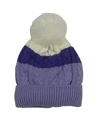 Fialovo-smetanová pletená čepice s bambulí