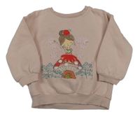 Růžová mikina s vílou a houbou s flitry F&F