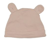 Světlerůžová žebrovaná bavlněná čepice s oušky River Island