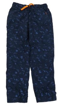 Tmavomodré plátěné podšité cuff kalhoty s obrázky Kids