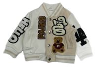 Bílo-béžová baseballová mikina s medvědy a nápisy Shein