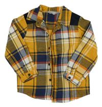 Hořčicovo-tmavomodro-bílá kostkovaná košile Primark