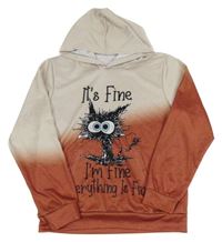 Béžovo-hnědá melírovaná mikina s kočkou a kapucí