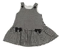 Černo-bílo-růžová kostkovaná šatová tunika s mašlemi