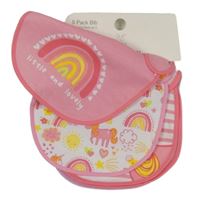 Nové - 5x bryndák - růžový s duhou + bílý s duhami a jednorožci + růžový +bílo-růžový pruhovaný s jednorožcem + bílý květovaný Dunnes