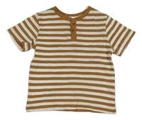 Hnědo-bílé pruhované tričko s knoflíky H&M