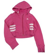 Fuchsiová propínací crop mikina s logem a kapucí Adidas