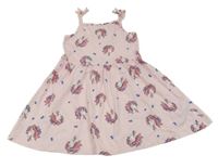 Bílo-neonově růžové pruhované bavlněné šaty s jednorožci C&A