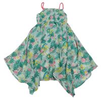 Mátové šifonové šaty s listy a papoušky Kiki&Koko