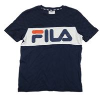 Tmavomodro-bílé tričko s logem Fila