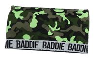 Khaki-černo-neonově zelený army bandeau crop top