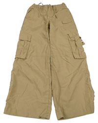 Hnědé šusťákové široké kalhoty s kapsami H&M