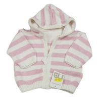 Nové - růžovo-bílý pruhovaný propínací svetr s kapucí Mothercare