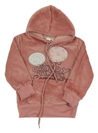 Světlerůžová sametová mikina s nápisem a kapucí 