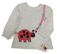 Nové - bílé vzorované triko s 3D beruškou Dunnes 