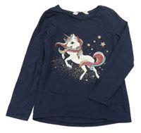 Tmavomodré triko s jednorožcem H&M