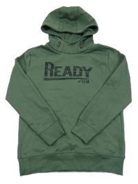 Tmavozelená mikina s nápisem a kapucí Yigga