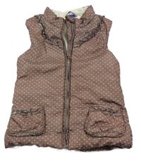 Hnědá puntíkatá šusťáková zateplená vesta s volánky Lupilu