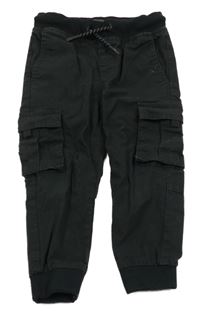 Černé plátěné kalhoty s kapsami a úpletovým pasem Denim Co.