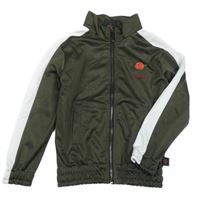 Tmavozeleno-bílá sportovní propínací mikina s květinou 