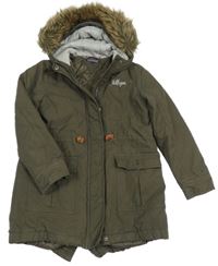 Khaki plátěná zateplená bunda s logem a kapucí Tommy Hilfiger