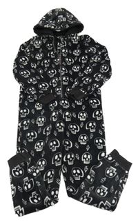 Černá plyšová kombinéza s lebkami a kapucí M&S