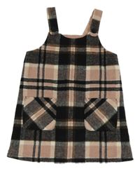 Černo-růžové kostkované vlněné laclové šaty F&F