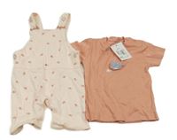 Nové - 2 set - světlerůžové laclové kraťasy s obrázky + starorůžové tričko s velrybou 