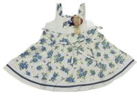 Nové - bílo-modré plátěné květované šaty s páskem 