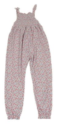 Růžovo-modro-bílý květovaný lehký kalhotový overal Primark