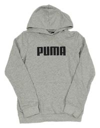 Šedá melírovaná mikina s logem a kapucí Puma